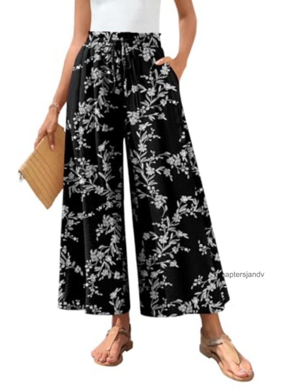 Womens Palazzo Pants Wide Leg Drawstring High Waist Flowy Cropped Casual